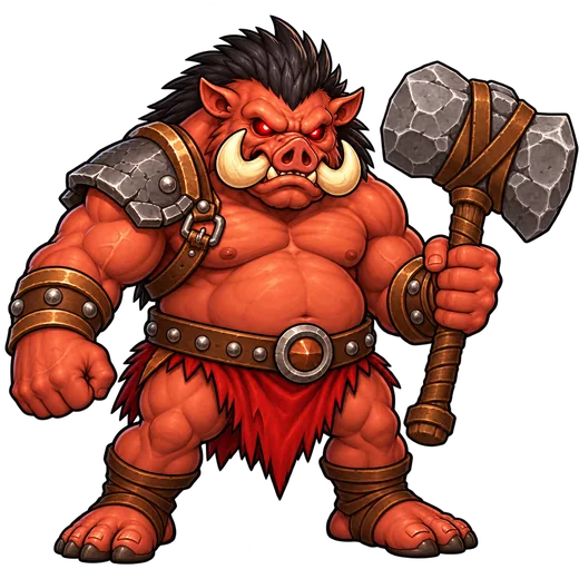 The Tusk War-Chief, a huge boar-faced warrior with a stone hammer